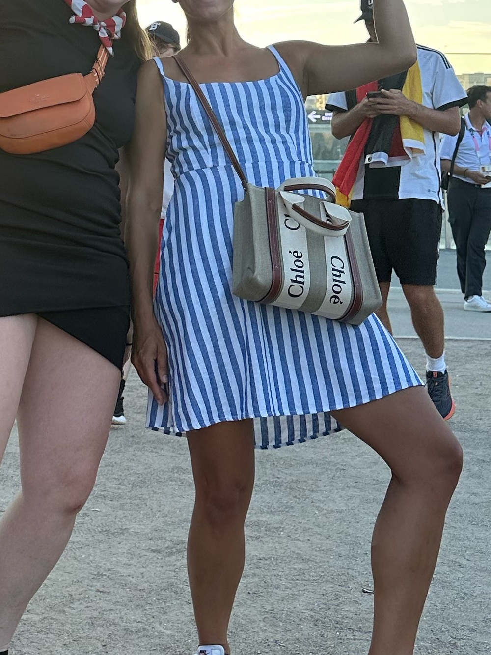 Blue and white striped dress